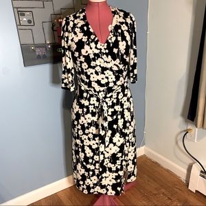 Black and White Floral Wrap Dress